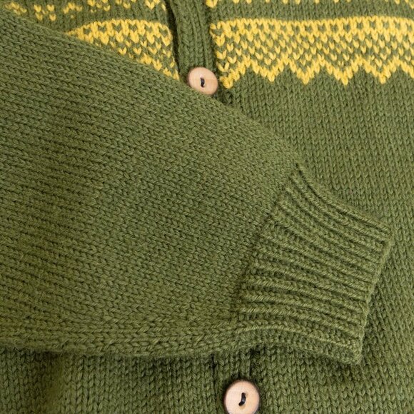 Vintage Marius Norwegian Sweater Wool Cardigan Hand Knit Ski 80s Green Yellow - Picture 8 of 16